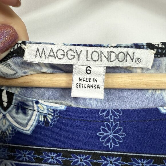 Maggy London Multicolor Shift Dress Size 6 Knee Length 3/4 Sleeve Stretch - Picture 4 of 5